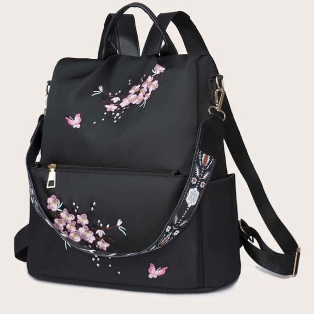 Floral Embroidery Waterproof Backpack comes with optional Shoulder Strap